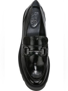 Franco Sarto Black Patent Leather Bit Loafer with Silver Hardware